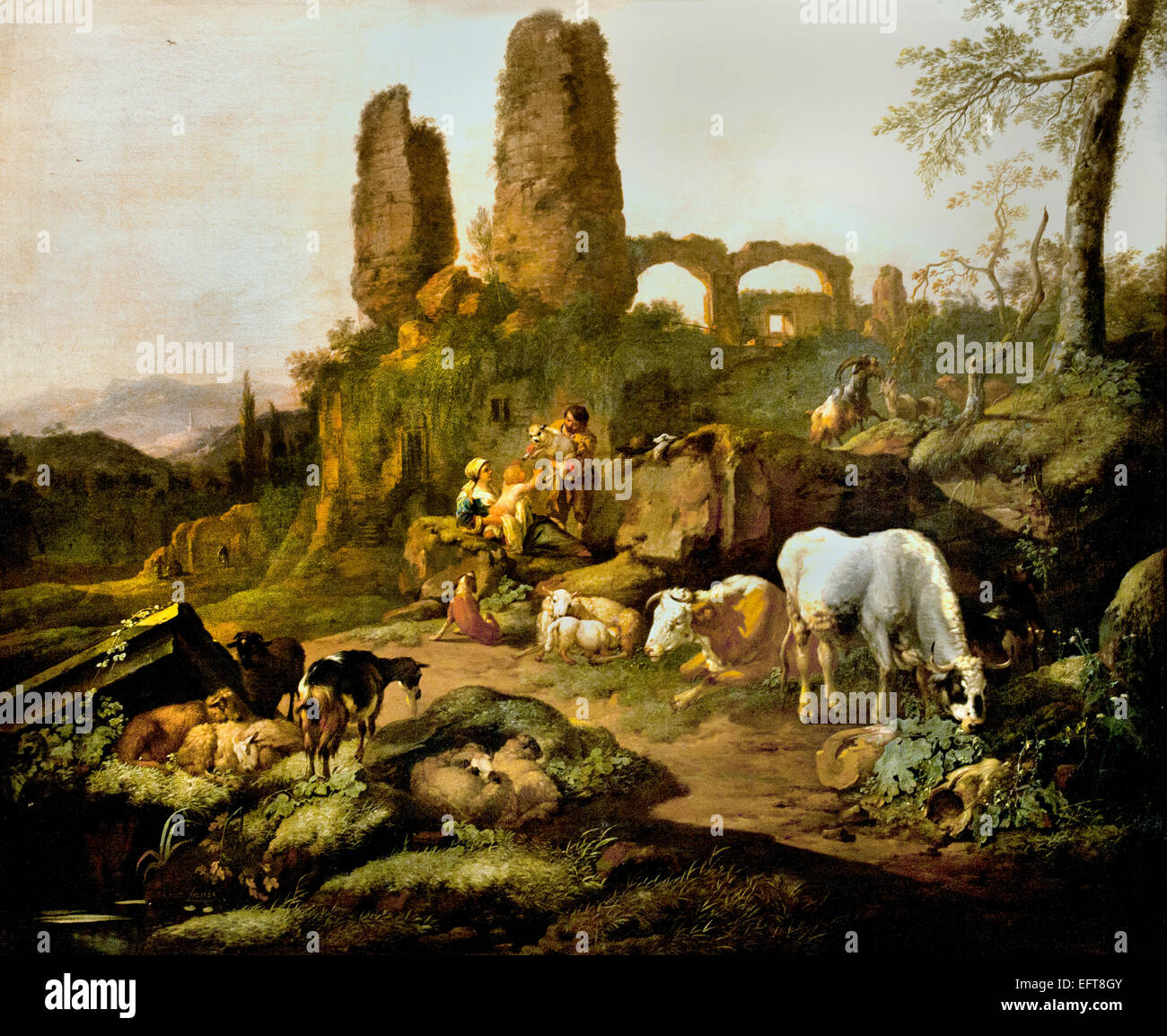 Shepherd`s Family Resting by Ruin 1680 Johann Heinrich Roos 1631-1685 German Germany Stock Photo